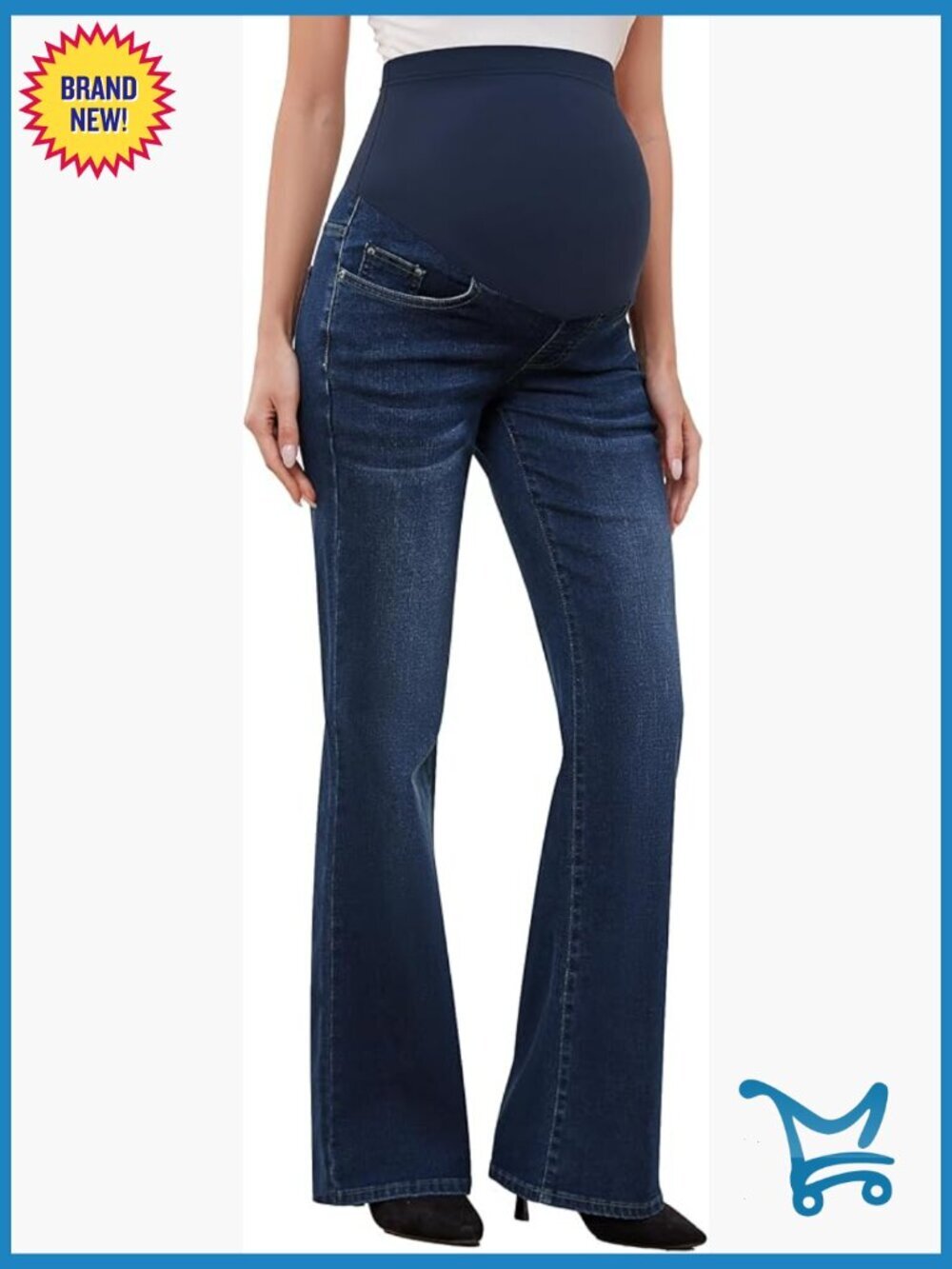 Stretch Maternity Bootcut Jeans with Pockets Over The Belly Flare Denim